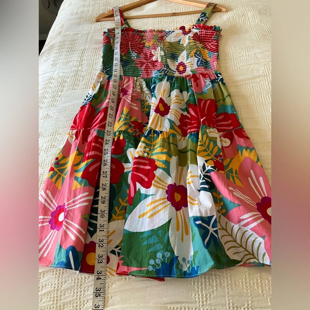 SUGAR + LIPS Colorful Floral Smocked Tiered Cotton Mini Dress Size M (Like a S) - Picture 8 of 11